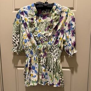 Unique Spectrum Multicolor Floral Ruffle Top